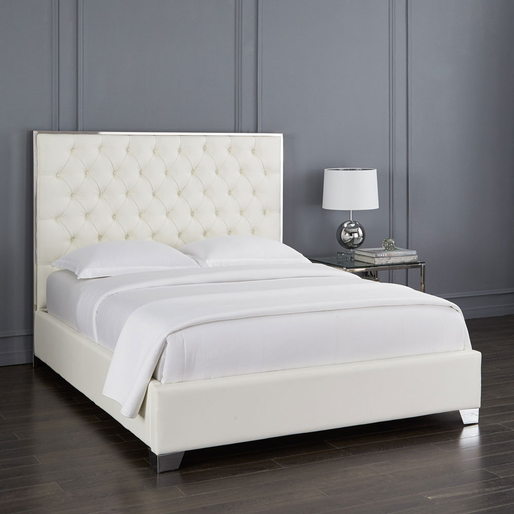 Kroma Bed: White Leatherette